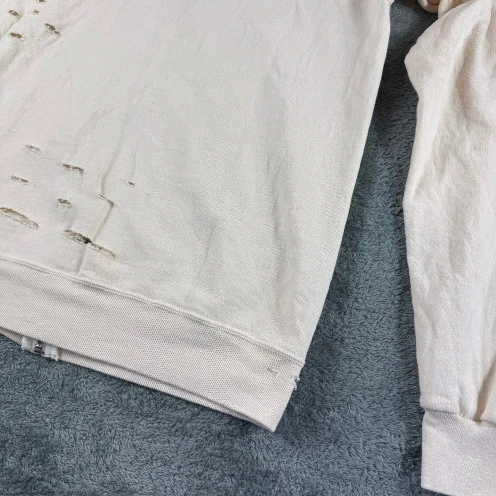 Free People x Tricia Fix Distressed NYC Hoodie Cream Repurposed Vintage XS‎ Zip